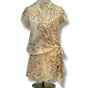 BCBGMaxAzria Cream And Brown 100% Silk Wrap Mini Dress - Size Medium